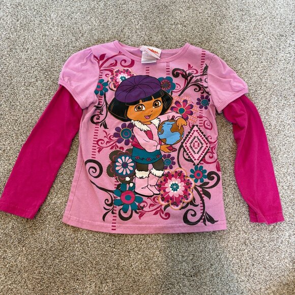 Dora the Explorer Y2K 2000s Long Sleeved Tee by Nickelodeon Size 6 Girls Pink - Picture 1 of 8